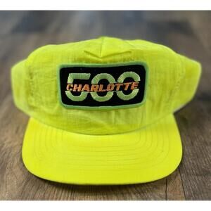 Vintage 90s Charlotte 500 Neon Yellow Green Snapback Made In USA Nylon Maydale